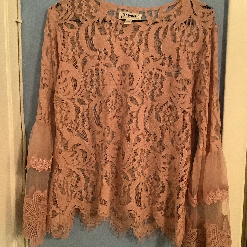 Long sleeve dusty pink lace blouse